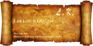 Lakics Klára névjegykártya